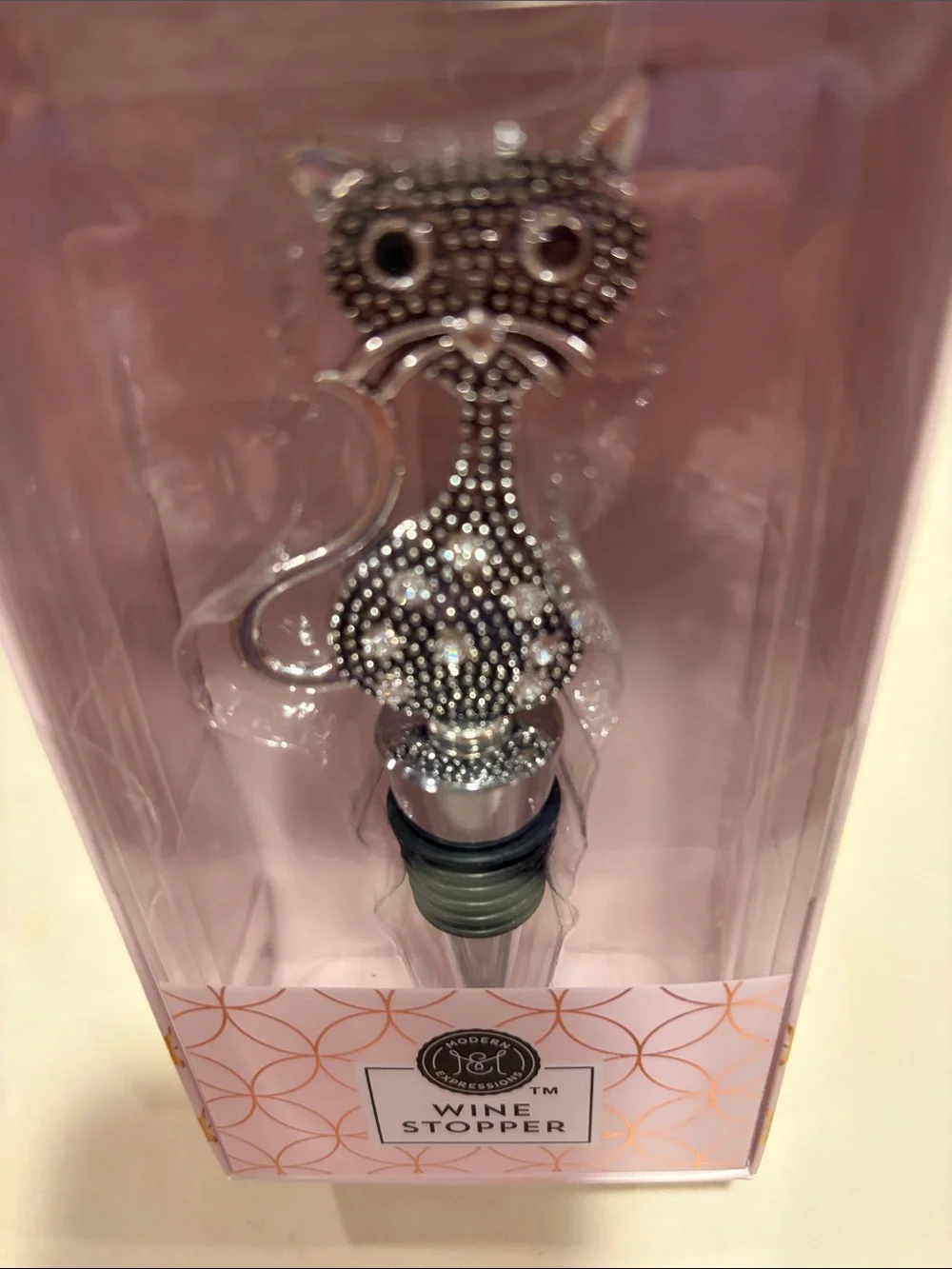 Cute cat wine stopper with rhinestones